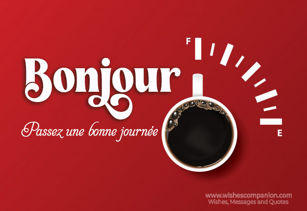 good morning in french Greeting with Black Coffee