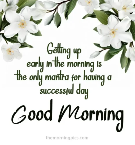 white flower and white background with Good Morning quote