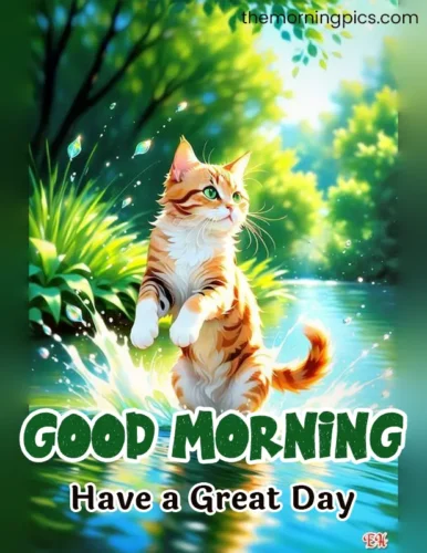 Joyful cat good morning pics